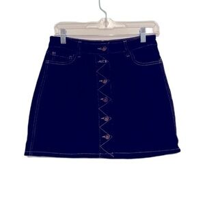 Life in Progress Super Dark Blue Denim Button Up Mini Skirt​